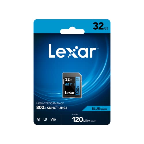 Lexar SDHC High Performance 32GB 800x UHS-I Serie Blue, Clase 10, U1, V10, para grabación de vídeo en 4K, Alta Velocidad de Transferencia, Negro/Azul