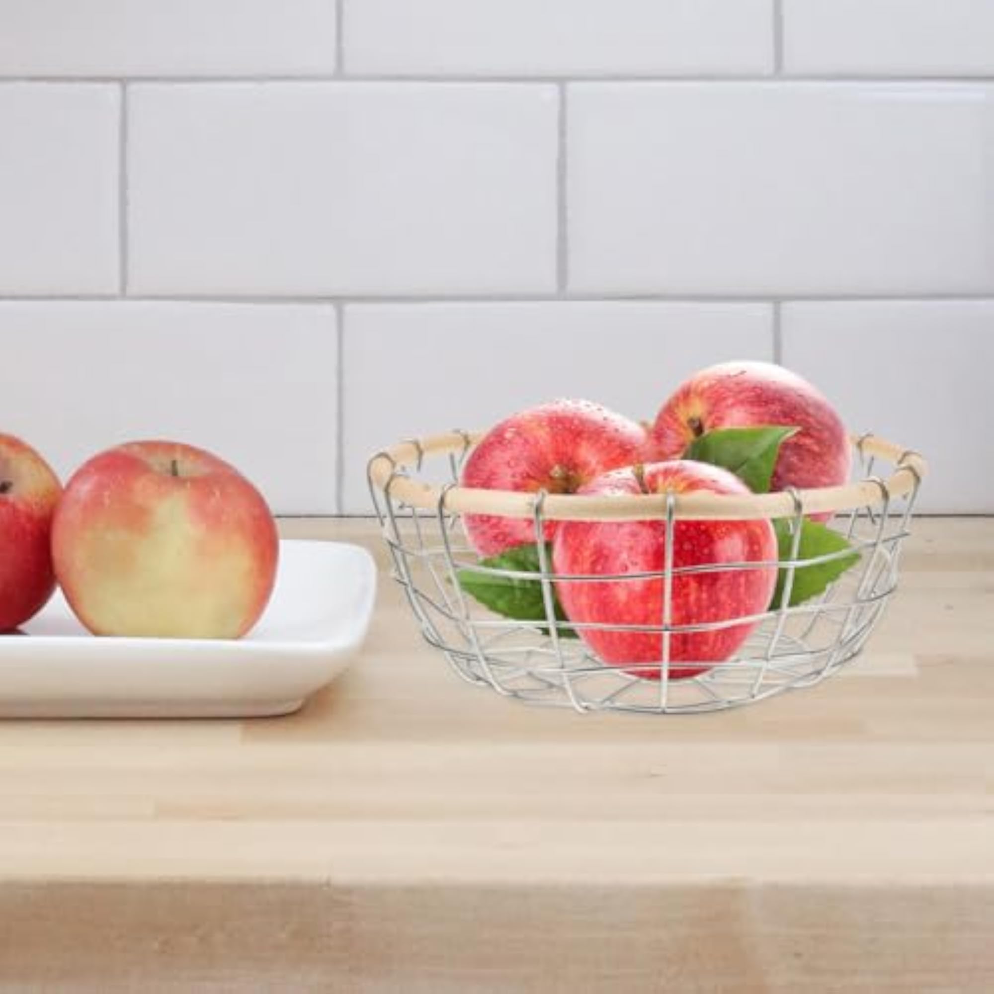 Medium Handmade Iron Wire Fruit Basket for Kitchen Countertop