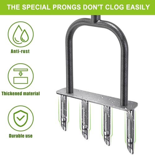 Dolibest Dolibest Rasenlüfter Manuell, Rasen Belüfter Hohlzinken Aerifiziergabel Gardena Rasenspecht Rasenlöcher Langstiel Bodenbelüften Werkzeug 4 Kerne Halboffener mit Reinigungswerkzeug für Rasenpflege - Funktionsansicht 5 | TV | Video | Foto