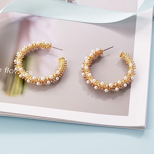 SELOVO Vintage Style Simulated Pearl Hoop Earrings Gold Color for Women2
