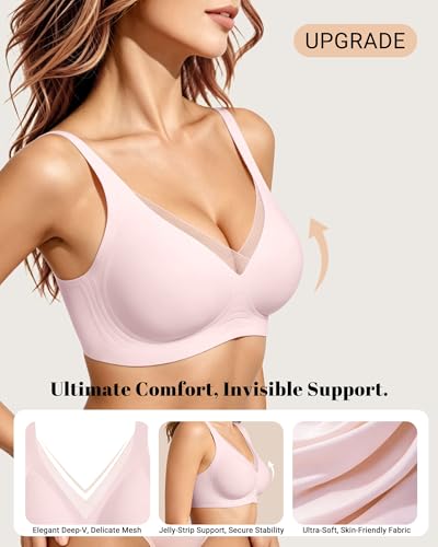 Image of As Fairy 2026 Bras for Women No Underwire Deep V Mesh Wireless Bra Jelly Supportive Seamless Soft Lift T-Shirt Bra