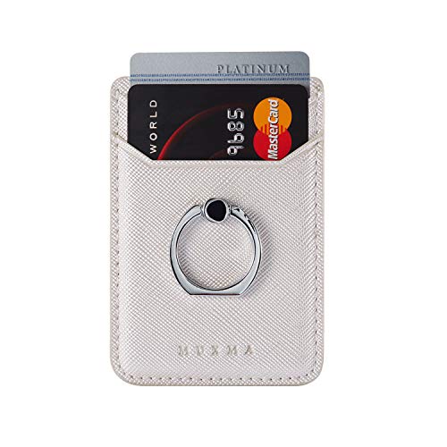 Lnobern Premium Pu Leather Rfid Phone Card Holder Stick On Wallet With Ring Kickstand For Iphone And Android Smartphones (White) #TOP1