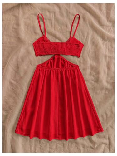 Image of OYOANGLE Women's Cut Out Smocked Sundress Backless Ruffle A Line Cami Dress Flowy Mini Dress