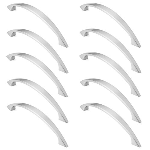 Cauldham 10 Pack Solid Kitchen Cabinet Arch Pulls Handles (5" Hole Centers) - Curved Drawer/Door Hardware - Style M243 - Satin Nickel #TOP2