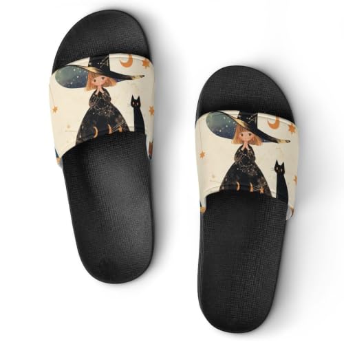 Claquettes chat sorcière noire pour une ambiance cosy et magique à la maison