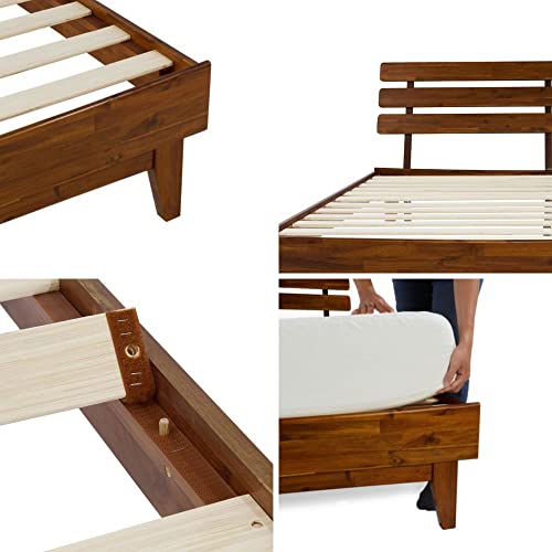 Bme Caden 15 Inch Deluxe Bed Frame With Adjustable Headboard - Mid Century, Retro Style With Acacia Wood - No Box Spring Needed - 12 Strong Wood Slat Support - Easy Assembly - Dark Chocolate, King #TOP2