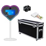 Cabina de fotos con espejo con luz RGB, marco LED para selfies, en forma de corazón, portátil, pantalla táctil de 21.5 pulgadas, máquina mágica para eventos de fiesta (blanco, máquina + cámara + mini