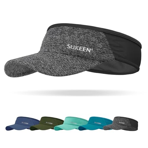 Image of Sukeen Sun Visor Hat, UPF 50+ UV Sun Protective, Running Golf Hat, Cooling Elastic Visor with Breathable Sweatband, Sport Cap for Tennis Cycling Gery Dark Grey