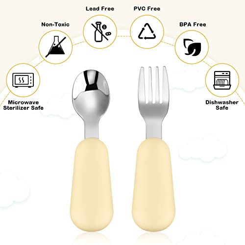 Tanlade 8 Pcs Baby Fork And Spoon Toddler Utensils, Silicone Stainless Steel Toddler Forks Toddler Spoons Self Feeding Toddler Silverware Set For Infant Third Stage Training Eating, Dishwasher Safe #TOP5