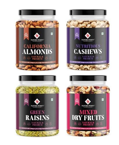 Nature Purify Dry Fruit Combo 1kg Premium Almond + Mixed Nuts + Cashew + Raisins 250g Each