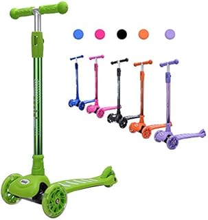 ANSIO Scooter for Boys and Girls, 3 Wheel Kids scooter, Toddler scooter with Adjustable Height, Kick Scooter, Multi-coloured LED Light Up Wheels, Aged 3 to 9 years