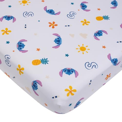 Image of NoJo Disney inchS inch is for Stitch 2 Piece Toddler Sheet Set - Fitted Bottom Sheet and Pillowcase, Blue, Pink, Yellow, White