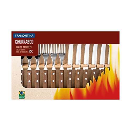 Miniatura 2 de Tramontina - Juego De Cubiertos Churrasco, Para Carne, En Acero Inoxidable Y Mangos De Madera Natural, Utensilios Con Remaches, 12 Piezas