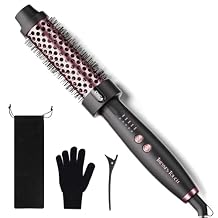 Thermal Brush 1.25 Inch with 5 Temp Settings, Universal Voltage Hot Hair Curling Iron, Ceramic Tourmaline Ionic Thermal Round Curling Brush Suitable for Medium and Long Hair, Rose Gold