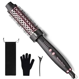 Tresses Touch Thermal Brush 1.25 Inch with 5 Temp Settings, Universal Voltage Hot Hair Curling Iron, Ceramic Tourmaline Ionic Thermal Round Curling Brush Suitable for Medium and Long Hair, Rose Gold