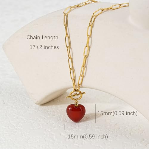 TaYolnFaSo Heart Carnelian Pendant Paperclip Chain Necklace 18K Gold Plated Paperclip Toggle Necklace Heart Carnelian Jewelry Gift for Women by TaYolnFaSo - Used condition - Image 2