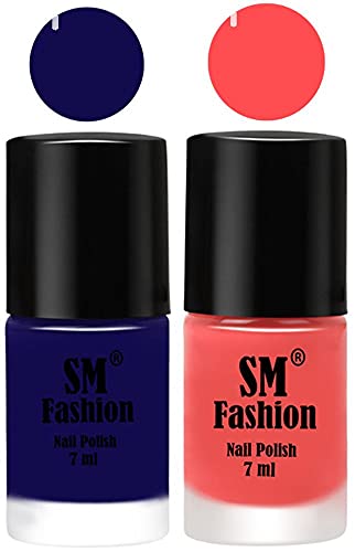 Image of Long Lasting Nail Polish | Nail Paint Combo 7 ml Each) - Set of 2 Dark Blue-Peach Pink