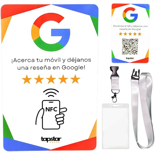Tarjeta NFC QR Reseñas Google - Tecnología Avanzada Aumentar Opiniones Google - Compatible con Android & iPhone - Configuración Rápida con Web App - NFC Review Google - Sin Suscripciones (Español)