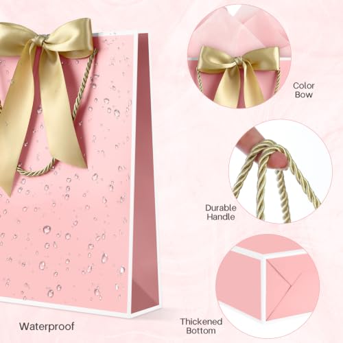 Image of JMANNI Gift Bags with Handles, 11.4 inch Small Mothers Day Gift Bag for Presents, 2 Pcs Bags with 4 Tissue Paper and 2 Cards for Baby Shower Wedding Bridal Shower Mother's Day Birthday Party (Pink-white)