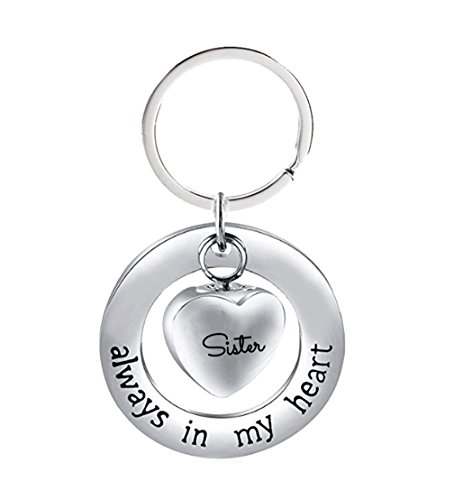 NextStone Sister Stainless Steel Always in My Heart Ashes Urn Necklace Heart Pendant Keychain Cremation Jewelry Gift