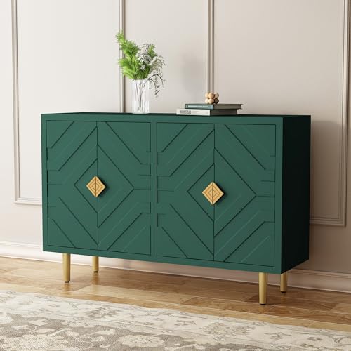 HOLTICO Aparador con 4 puertas, armario de cocina, armario de almacenamiento para sala de estar, cocina, dormitorio - Verde