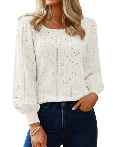 Image of HOTOUCH Sweaters for Women 2026 Fall Trendy Tops Casual Puff Sleeve Square Neck Cute Tunic Pullover Blouses XS-XXL