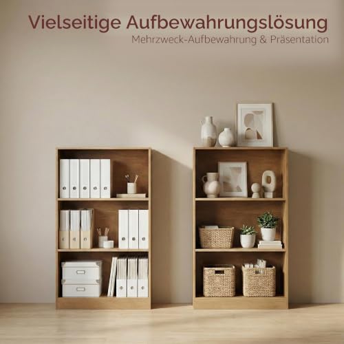 Vida Designs Cambridge Bücherregal mit 3 Ebenen, mittelhoch, Eiche, Holz-Regaleinheit für Büro, Wohnzimmermöbel – Ansicht 3