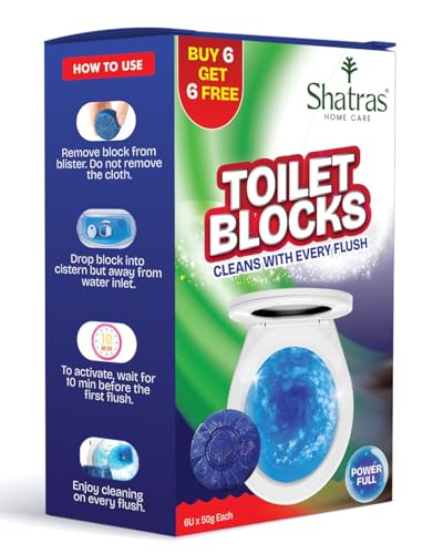 Image of Shatras Toilet Blocks for Flush Tank & Toilet Cleaning | Long Lasting Fresh Fragrance | Cleans with Every Flush | Removes Bad Odor | Blue Toilet Cleaner Blocks-6+6=12pcs