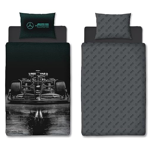 Character World Mercedes AMG Petronas - Juego de funda de edredón oficial para cama individual, diseño Stealth, funda de cama reversible de 2 caras, color negro, producto oficial de Fórmula 1, incluye | Ya disponible en tu tienda friki favorita! En mundofriki.es!