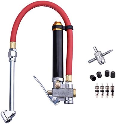 WYNNsky Heavy Duty Dual Head Tire Inflator Gauge with 12 Inch Air Hose,Tire Pressure Gauge with Storage Case