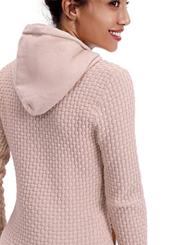 Zaitun Women's Slim Fit Stretchable 3D Weave Knit Casual Long Sleeve Hooded Sweater With Pocket Khaki #TOP4