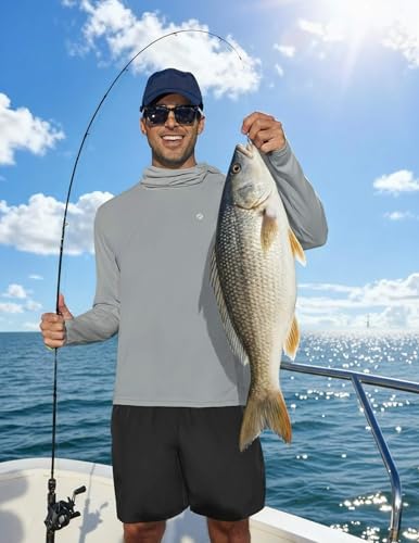 Image of PINSPARK UPF 50+ Sun Protection Hoodie Men with Mask Quick Dry Long Sleeve Fishing Hiking Shirts UV Rash Guard Lightweight