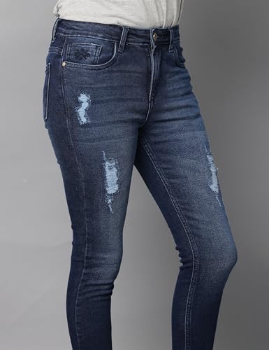 Image of WEARHOUSE Denim Women's Jeans | High Waist, Stretchable Cotton Jeans | Skinny Fit |(Dark Indigo)