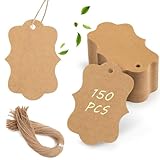 SallyFashion 150PCS Brown Paper Kraft Tags,1.9x2.75 inch Scalloped Gift Tags with String for Clothes DIY Crafts Wedding Holiday (Brown)