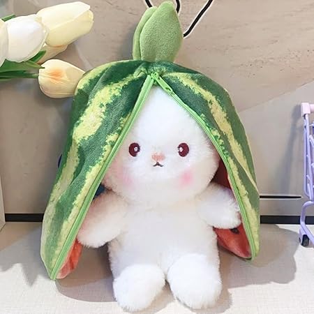 Image of Reversible Rabbit Soft Soft Toy for Baby Girl Watermelon Zipper Fruit Bunny plushie Teddy Bear Plush Ideal Gift Toddlers Cute Girls - 30 cm (Green)