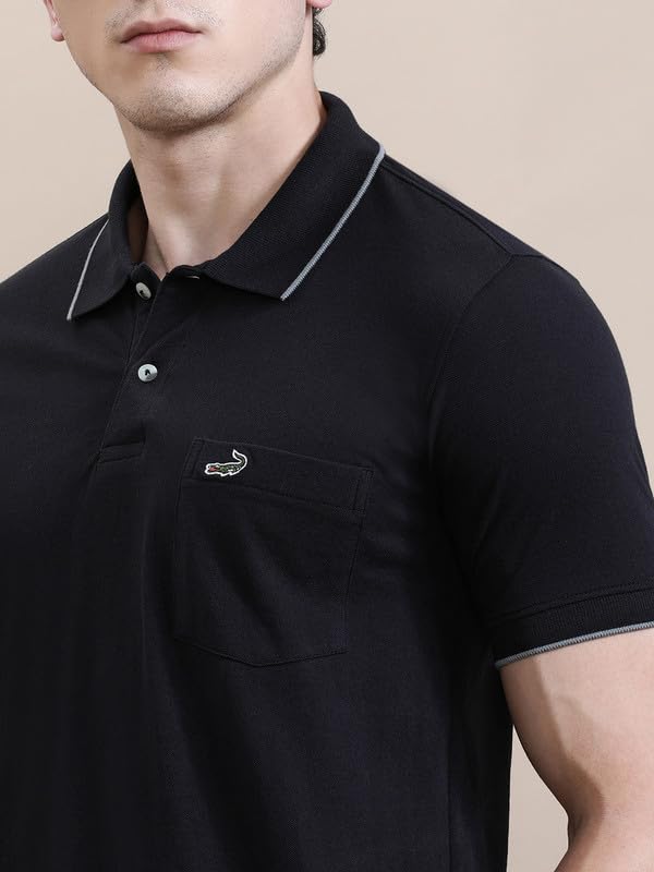 Image of CROCODILE Men Solid Polo T-Shirt | 100% Cotton | Short Sleeve | Slim Fit | Button Placket White
