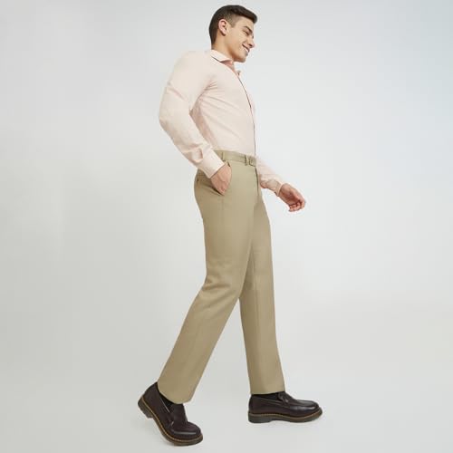 Image of Park Avenue Men Smart Fit Structure Pattern Polyester Blend Flat Front Formal Trouser