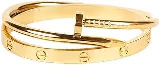 Julia Store Gold Nail Bracelet Set, Stainless Steel, Screw Design Bangle, 2 Piece Set