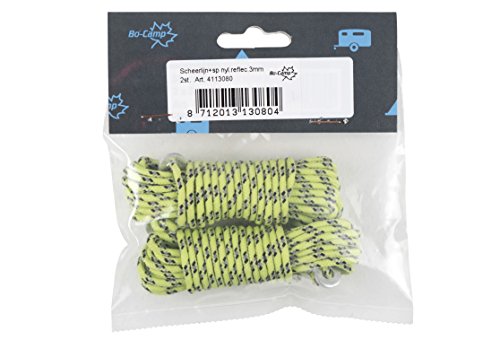 Bo-Camp - Corde + tendeurs - Ø 3 mm - 2x3,5 mètres - Nylon réfléchissant Cover