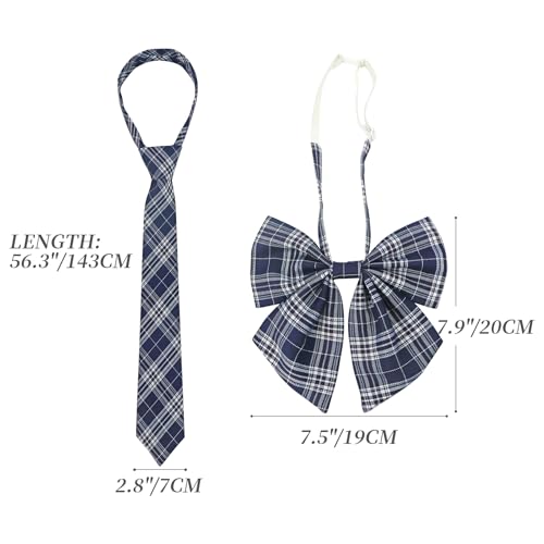 Image of PROCOS 2 Pcs Necktie Bow Tie Unisex Uniform Adjustable Plaid Tartan Bow Tie Necktie Set Cosplay Costume