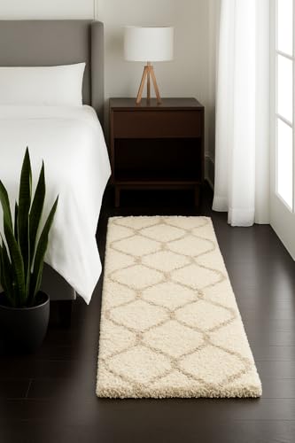Image of Carpet for Hallway, Kitchen, and Modern InteriorsCarpetCozy Shag Runner for Living Room, Bedroom & Office Decor ETC Size 2x4 feet, Patten-Solid Ivory M