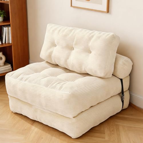 Canapé-lit Pliable et Convertible avec Oreiller, Matelas avec Support Dorsal, Fauteuil-lit Portable et Confortable pour Salon, Chambre à Coucher (Beige)