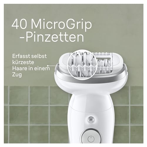 Braun Silk-épil 9 Epilierer Damen, Haarentferner mit Schwenkbarem Kopf, Langanhaltende Haarentfernung, Seidig-Glatte Haut, Wet und Dry, Wasserdicht — Inkl. Etui, Made in Germany — 9-011, Weiß/Silber