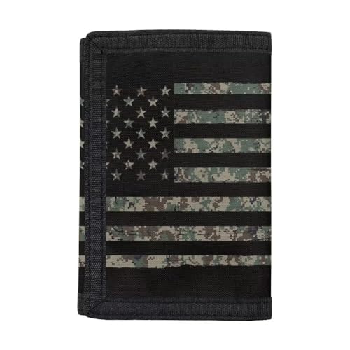 Rnyleeg Camo Wallet for Men,Kids Trifold Wallet Army Green Camo Hunting American Flag Print Boys Canvas Wallets with Coin Pocket and Card Holder