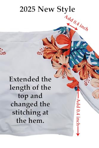 JadeRich Women Long Sleeve Crop Top Two Piece Cheeky High Cut Thong Bikini Swimsuit Floral Rash Guard Bathing4