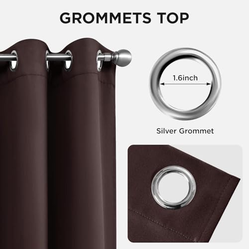 Image of Joydeco Blackout Curtains 63 inch Length 2 Panels Set, Thermal Insulated Long Curtains & Drapes 2 Burg, Room Darkening Grommet Drapes for Bedroom Living Room Windows (W42 x L63 Inch, Chocolate)