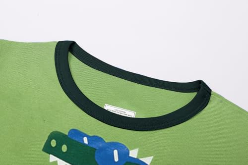 Umeyda Boys Pajamas Summer Cotton Pjs for kids Short Sets Sleepwear, Dinosaur Green, 5-7 Years4