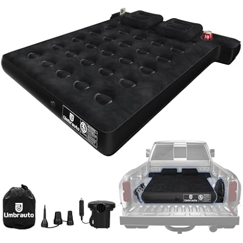 Umbrauto Truck Bed Air Mattress - Inflatable 5.5-5.8ft Short Truck Bed Mattress for Camping, Full-Size Pickup Blow Up Bed for Outdoor Travel, Durable and Waterproof, with Pump & Carry Bag Cover