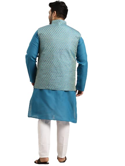 Image of SOJANYA (Since 1958, Men's Silk Blend Grey Kurta Pyjama & Silk Blend Jacket Combo