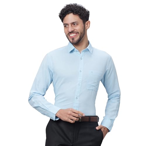 Image of Raymond Men Slim Fit Solid Pattern Linen Cotton Blend Regular Collar Full Sleeve Casual Shirt